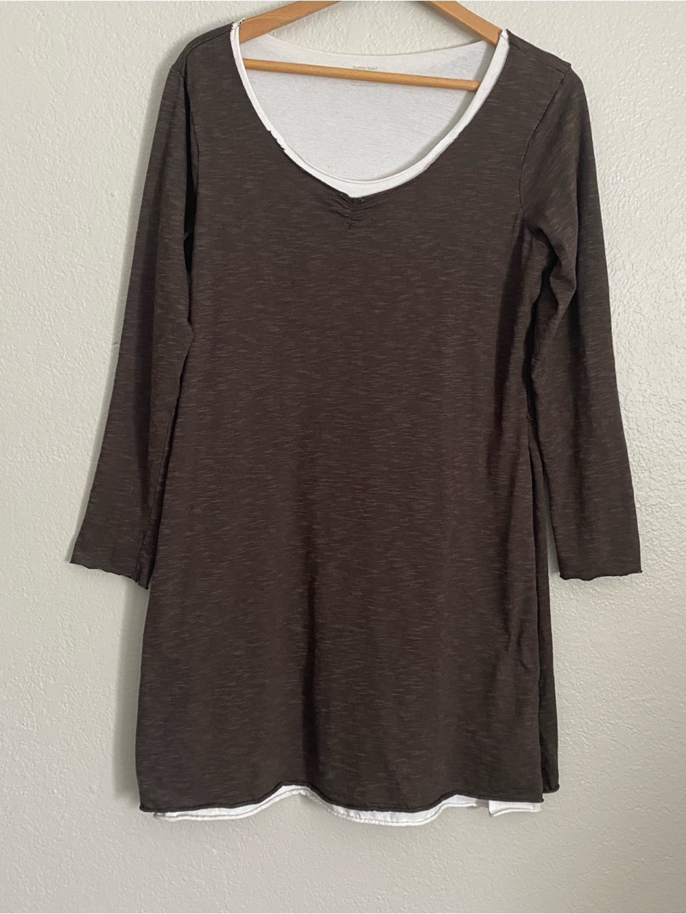 Horny Toad Shirt Dress Women's L Brown Cream Lining Organic Cotton Tencel Soft
